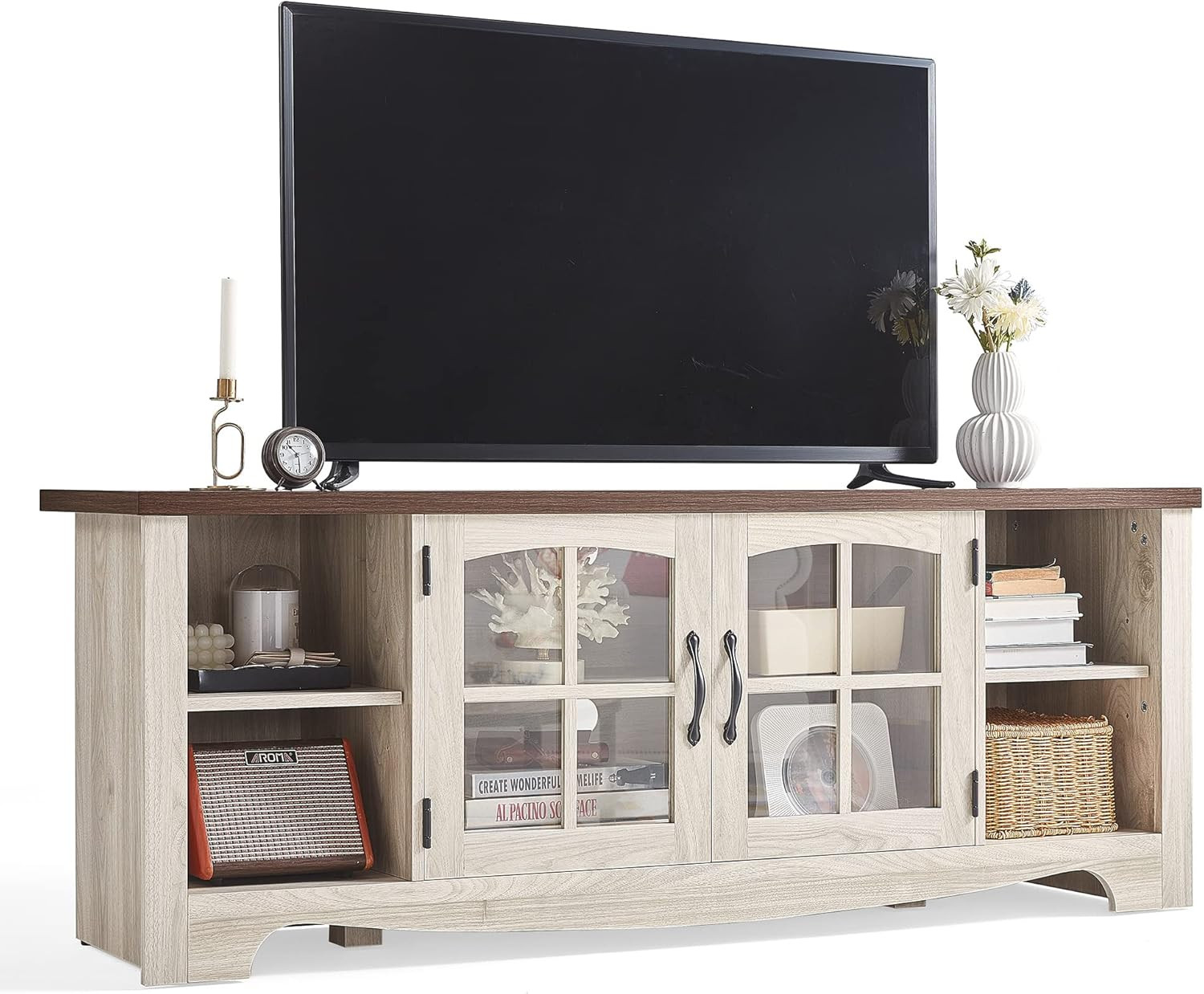 For 65 Inch Tv, Wood Entertainment Center With Glass Door St