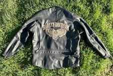 Vintage 06&rsquo; Harley Davidson Winged Engine Leather Motorcycle Jacket/Size Large