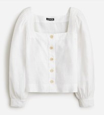 J.Crew White Linen Shirt Square Neck Puff Sle...