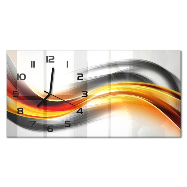 Wanduhr Aus Glas Mit Leisem Uhrwerk Wellenabstraktion Schwarze Zeiger 60X30 Cm-image