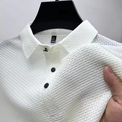 Men's Luxury Waffle Knit Polo Shirt - Slim Fit Textured Honeycomb Short Sleeve
