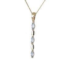 9ct Gold Necklace Natural Blue Topaz Treated Marquise Boxed Gift