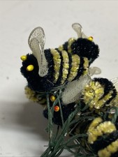 Lot of 12 vintage chenille bumble bee picks Yellow Black