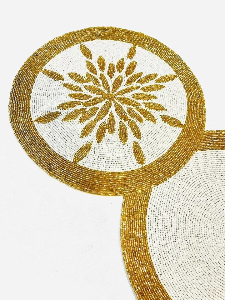 TBS White & Gold | Handmade Pearl Beaded Table Runner | Dining Coffee Decor Gift - Image 4 of 4