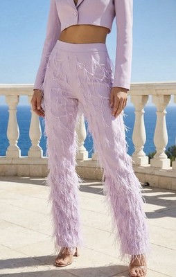 NWT Lisa Maree Wild Love Real Feather Pant in Lilac Size Small $295