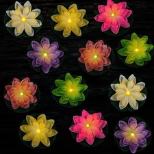 12 Pcs Floating Lotus Lights with Batteries L...
