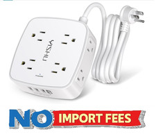 6 Ft Surge Protector Power Strip - 8 Widely Outlets with 4 USB Ports, 3 Side Out