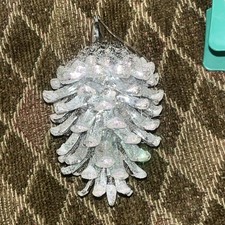 Metallic Pine Cone Ornament Silver Toned Christmas Holiday Hanging Decor Elegant