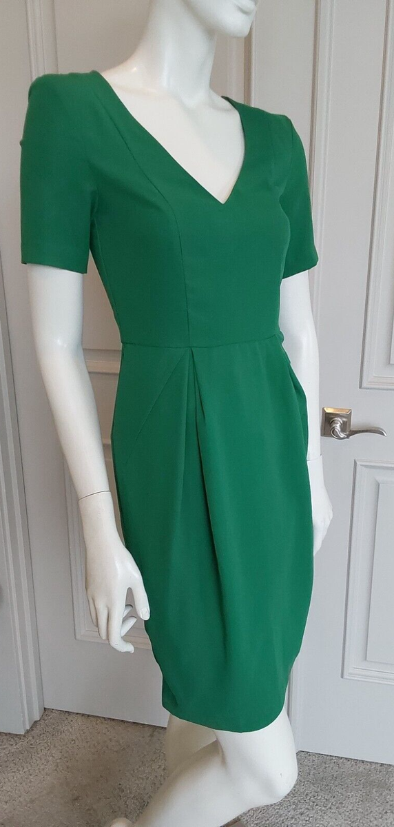 h&m green short dress hm sleeve pencil sz 4 NWT Delicate boat neck