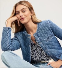 Quilted Denim Jacket In Mid Indigo Wash Small
