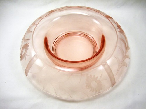 PINK DEPRESSION ETCHED GLASS CANDY CONSOLE BOWL VINTAGE DISH ROLLED EDGE XLNT!! - Picture 3 of 10