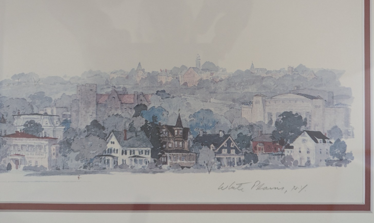 レオナルド・ウェーバー　水彩画 ニューヨーク LEONARD WEBER TOWNSCAPE WHITE PLAINS NEW YORK FRAMED PRINT 517