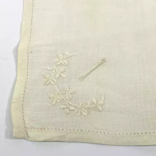 Vintage Handkerchief Ivory Cotton Lawn Flower Embroidery Hanky Bridal 11"x10.5"