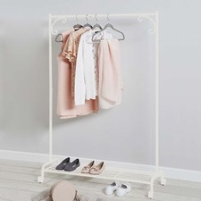 Shabby Chic Cream Metal Garment Rail Vintage Style Clothes Rail With Shoe Rack