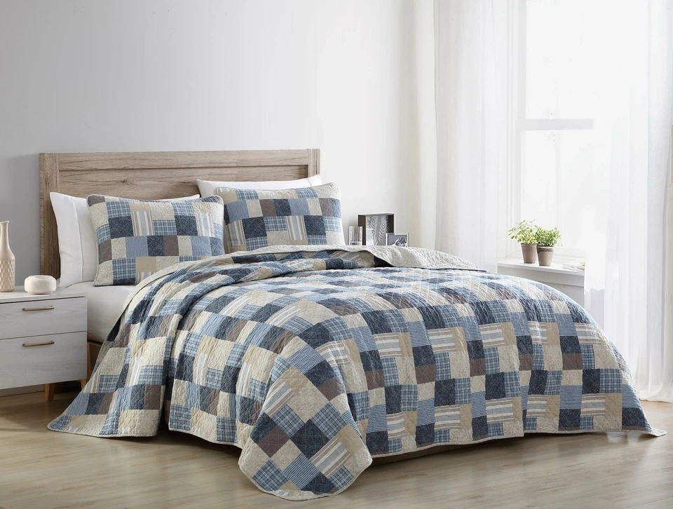 Douglas Pre-Washed Cotton Quilt Set - Plaid Patchwork Bedspread Coverlet Set - Image 2 of 4