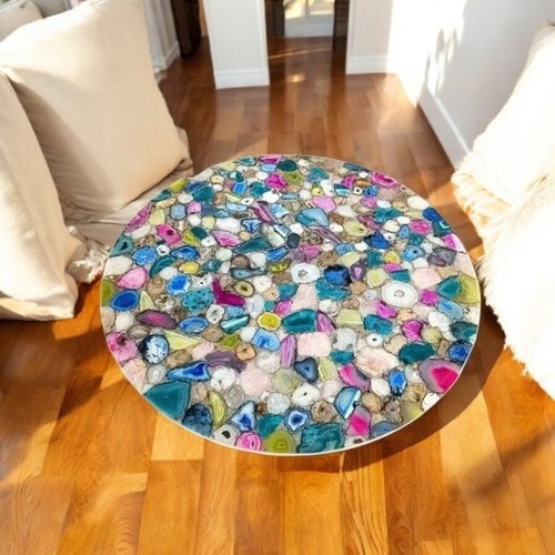 36" Mix Agate Stone Coffee Table Handmade Furniture Cafeteria Modern Arts Decors