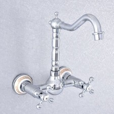 Wall Mount Polished Chrome Brass Bathroom Sink Faucet Kitchen Mixer Tap fsf766