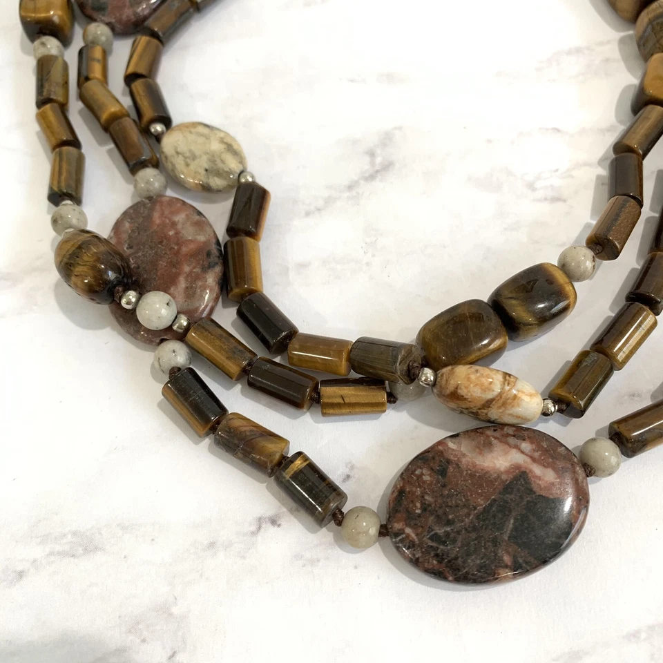 粗巧项链套装分层老虎眼碧玉玛瑙棕色紫色宝石
