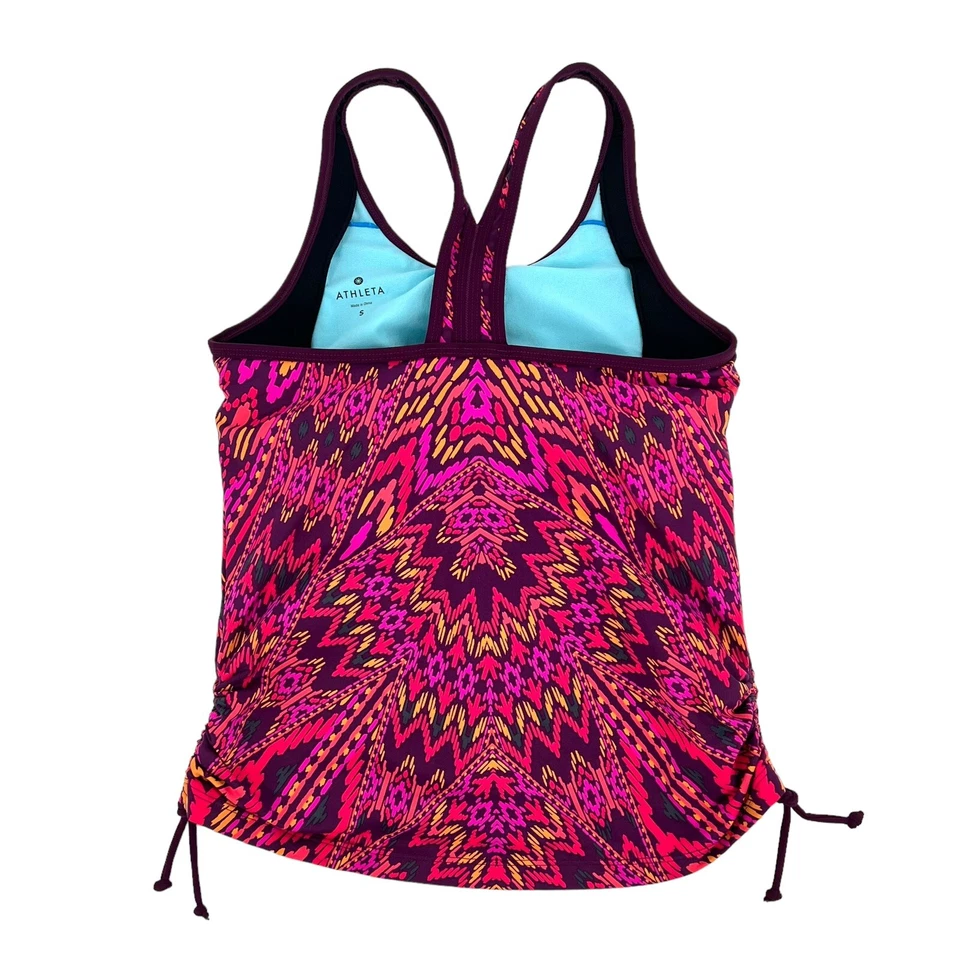 Camiseta Tankini Athleta Mujer Talla Pequeña Rosa Lados Acanalados Nadar Playa Cayo Coco Foto 4 de 4