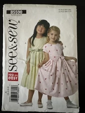 5590 See & Sew Girls Dress with Sash Lined Semi-Fitted Sewing Pattern Size 3