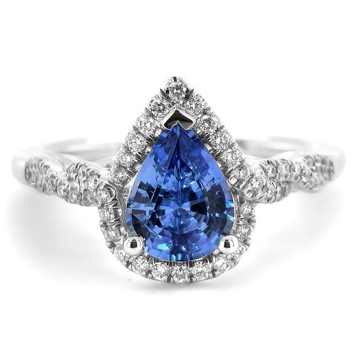 Blue Sapphire 1.34 carats set in 14K White Gold Ring with 0.22 carats Diamonds - 第 1/3 張圖片