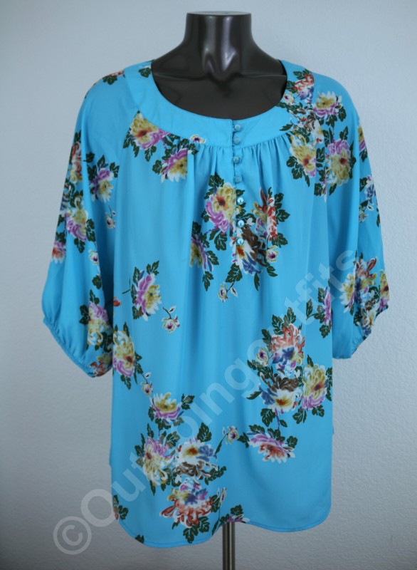 Denim Blue Floral 3/4 Sleeve Women's Blouse Top Size 26W