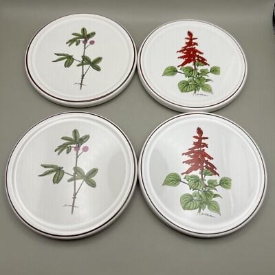 4 Vintage-Untersetzer Botanischer Garten Blumenmotiv. 