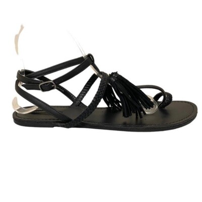 Forever 21 Black Tassel Cross Strap Sandals Size