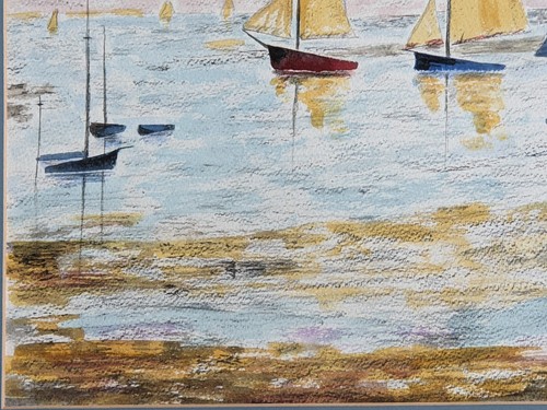 Contemporary Original pastel drawing by David Hindle Seaside landscape with ship - Picture 8 of 14