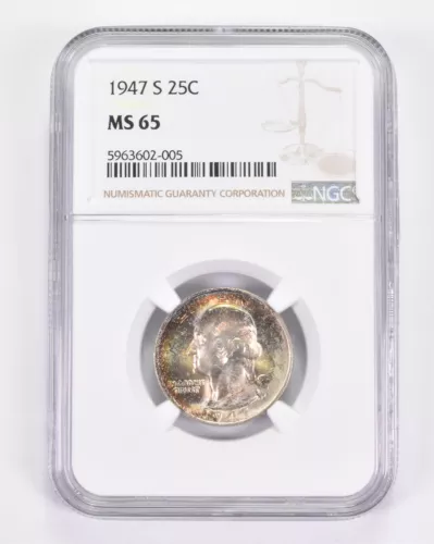 MS65 1947-S Washington Quarter - Graded NGC Toned! *9055