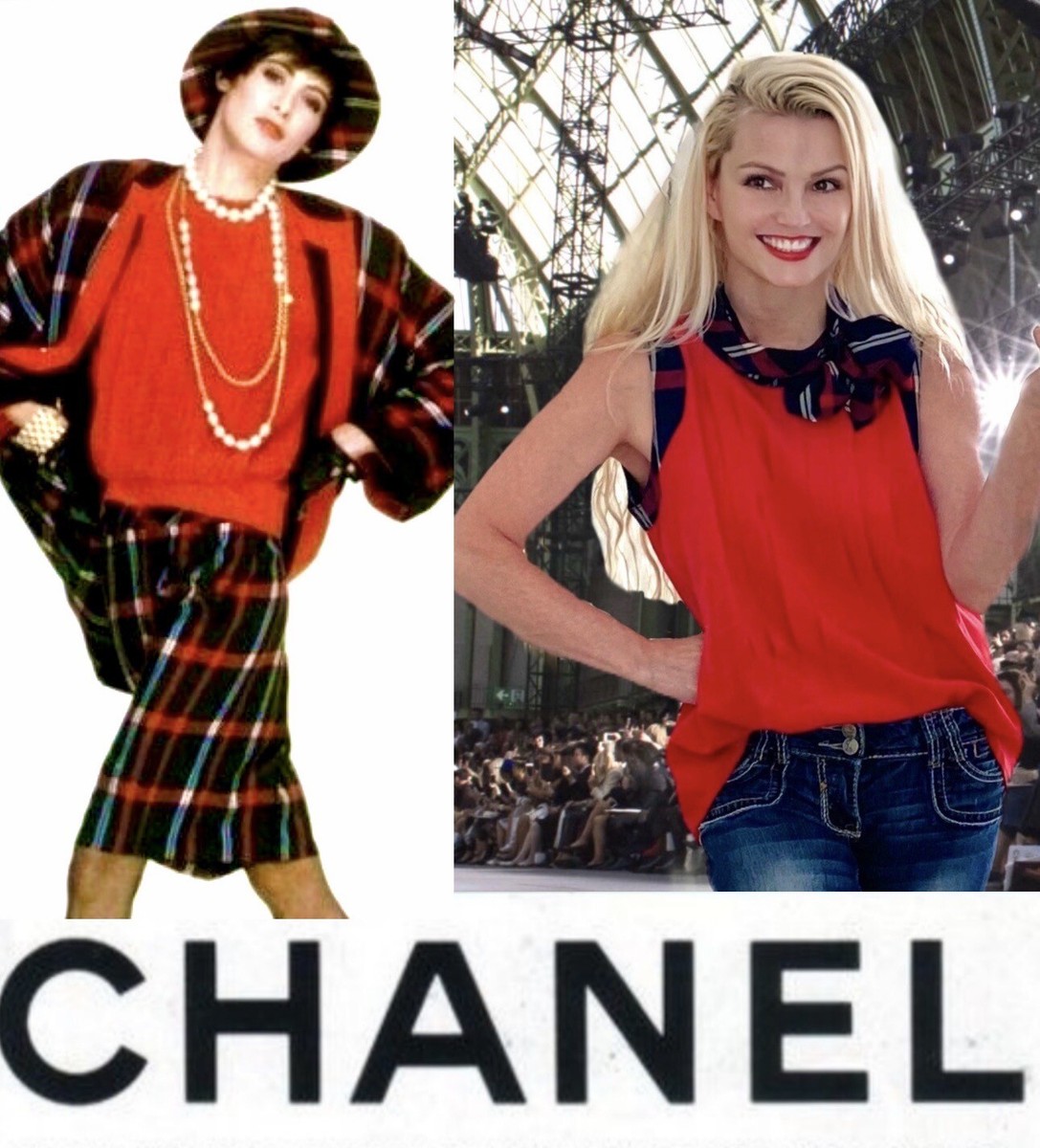 Chanel Vintage 1985 Red Top Headband 90s Scarf Set 38 40 42