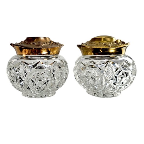 Antik Jugendstil Kristallglas & vergoldetes Kupfer Deckel Kommode Gefäß passendes Paar 4,5" - Bild 1 von 8
