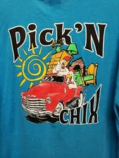 Pick N Chix Women Top Size XL Turquoise Chickens Antiques Trucks NWOT 