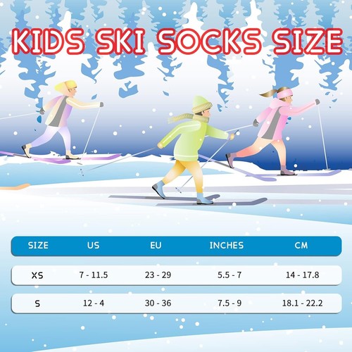 BQA Ski Socks Kids Winter Warm Thermal Snow Socks XS 2 Pack Skiing Snowboarding - Picture 3 of 3