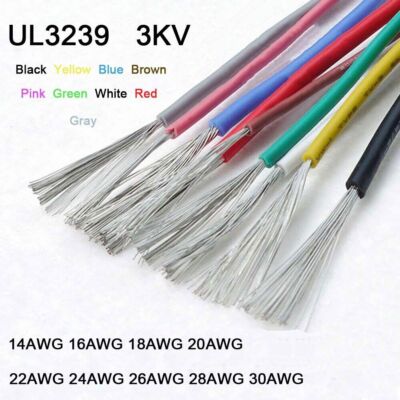 Flexible Silicone Cable Wire, 14-30 AWG, Tinned Copper, 9 Colors, 3KV UL3239