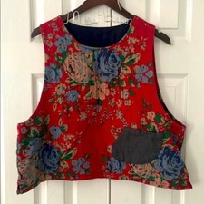 Niko and… Floral Red Sleeveless Top Y2K Casual Funky Artsy Boho Grandmacore
