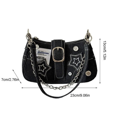 Fashion Women's Handbag Denim Stars Pattern Cool Girls Y2K Underarm Bag✨ - Picture 10 of 10