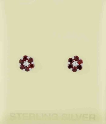 LAB GARNETS  0.25 Cts & WHITE SPPHIRE STUD EARRING .925 Silver -NWT -Screw Backs