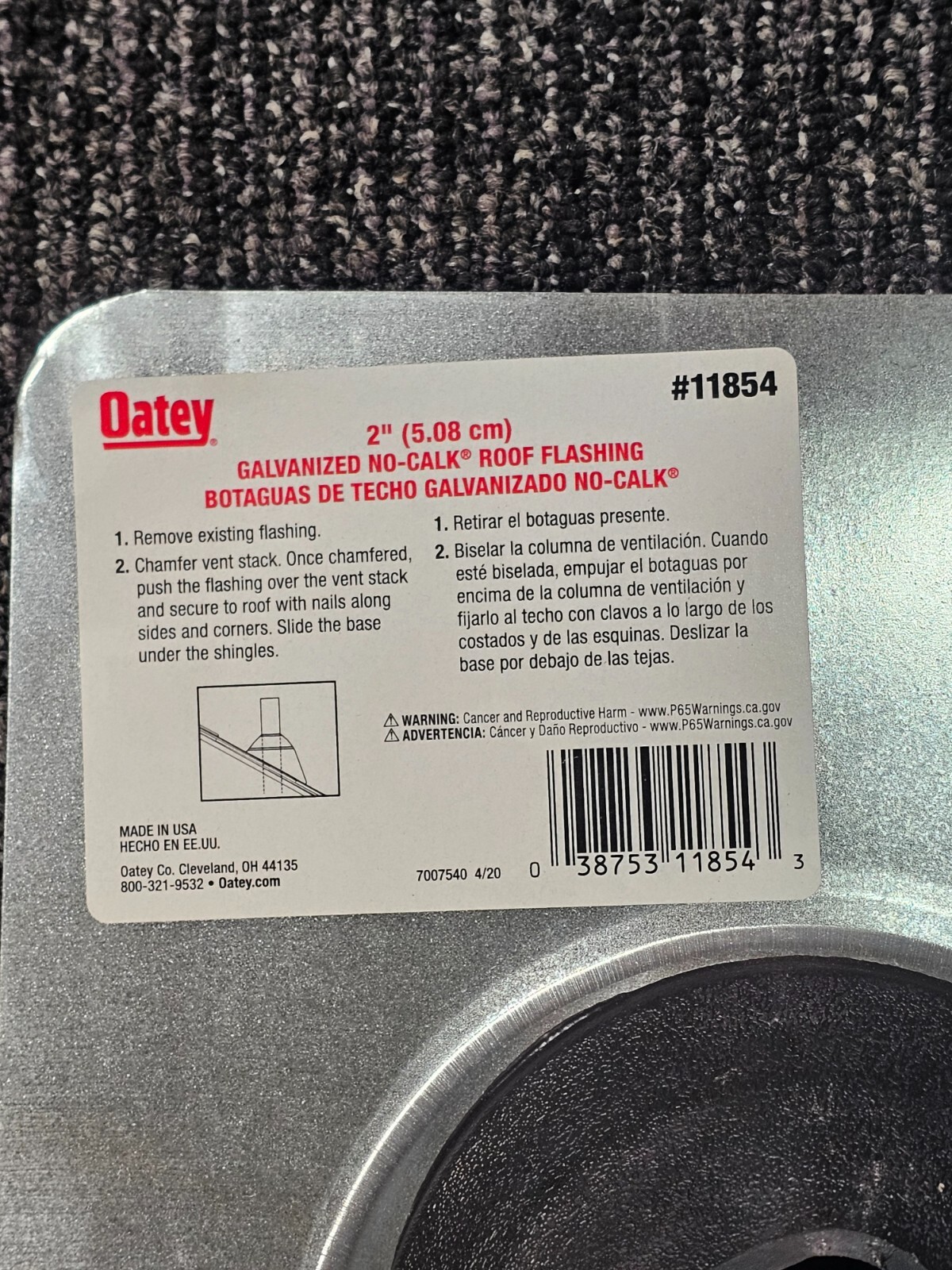 (QTY 6) Oatey 2-inch 11854 Galvanized Steel No-Caulk Roof Pipe Flashing
