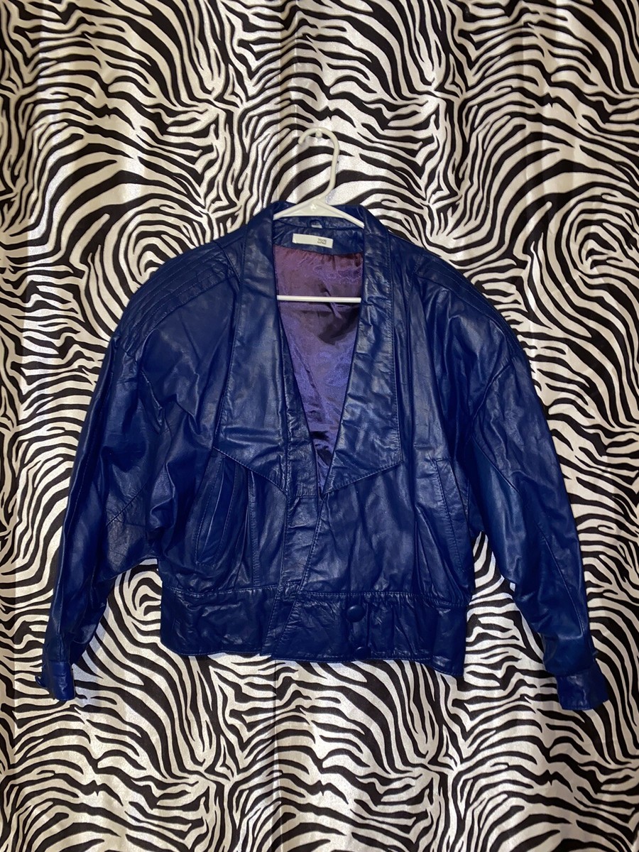 Vintage 80s 90s Blue Genuine Leather Lined Jacket Coat Med Vtg | eBay
