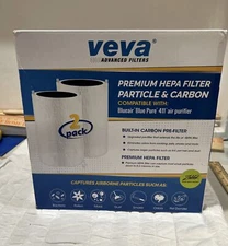 New 2PK Veva Blueair-Blue Pure-411 For HEPA Filter Air Purifier Particle/Carbon