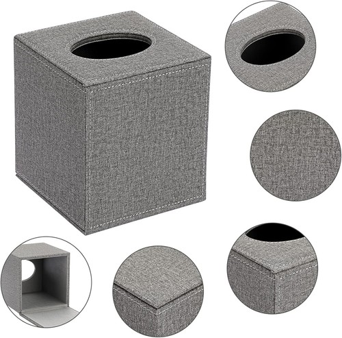 Square Linen Tissue Box Cover Cube Holder with Magnetic Bottom Grey - 第 3/7 張圖片