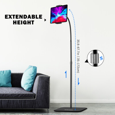 Adjustable Gooseneck Floor Stand iPad Cell Phone Tablet Aluminum Holder Mount