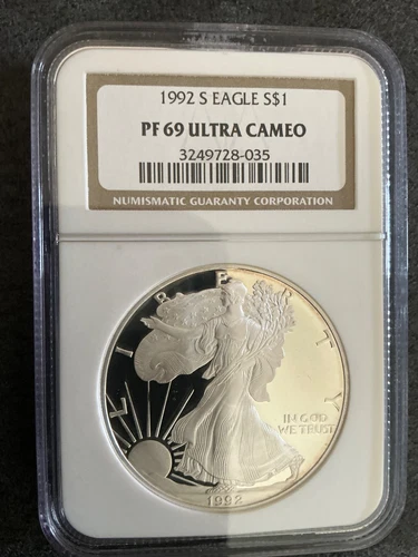 1992-S $1 American Silver Eagle Proof NGC PF69 ULTRA CAMEO BROWN LABEL