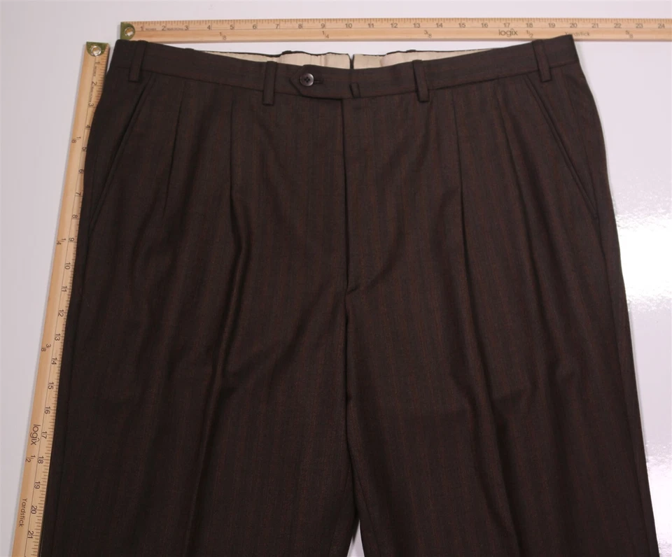 Brioni Pants 42x28 Brown Orange Black Herringbone Wool Pleated Dress Trousers - Image 4 of 4