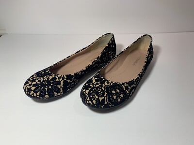 Andrea Womans Flat Black Suede Beige Work Office Meeting Professional Size 7