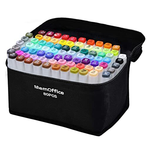 80 Colors Dual Tip Artist Alcohol Markers Set with Carrying Case - Perfect fo...