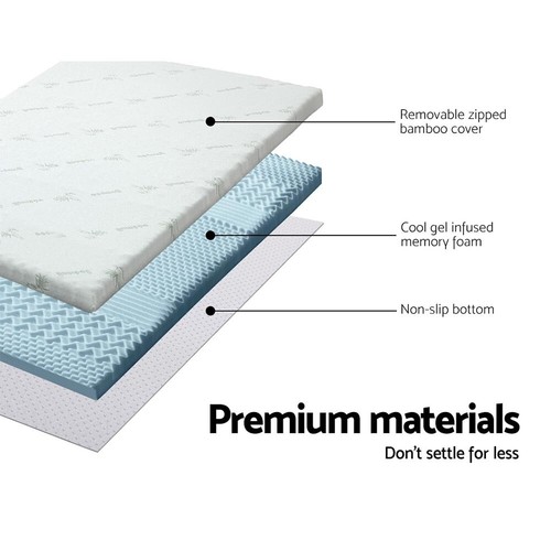 Giselle Memory Foam Mattress Topper 7-Zone Cool Gel Bamboo Cover 5cm Thick - Picture 5 of 8