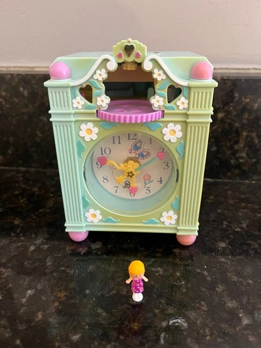 Vintage Bluebird Polly Pocket Angel Pocket Fantime Clock Blue W/Doll Works