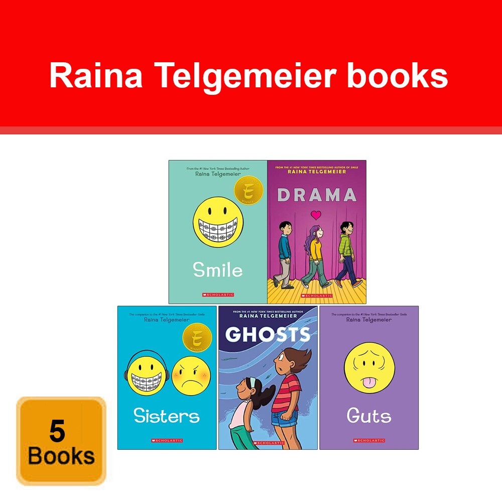 Raina Telgemeier 5 Books Collection Set Smile, Drama, Sisters, Ghosts, Guts